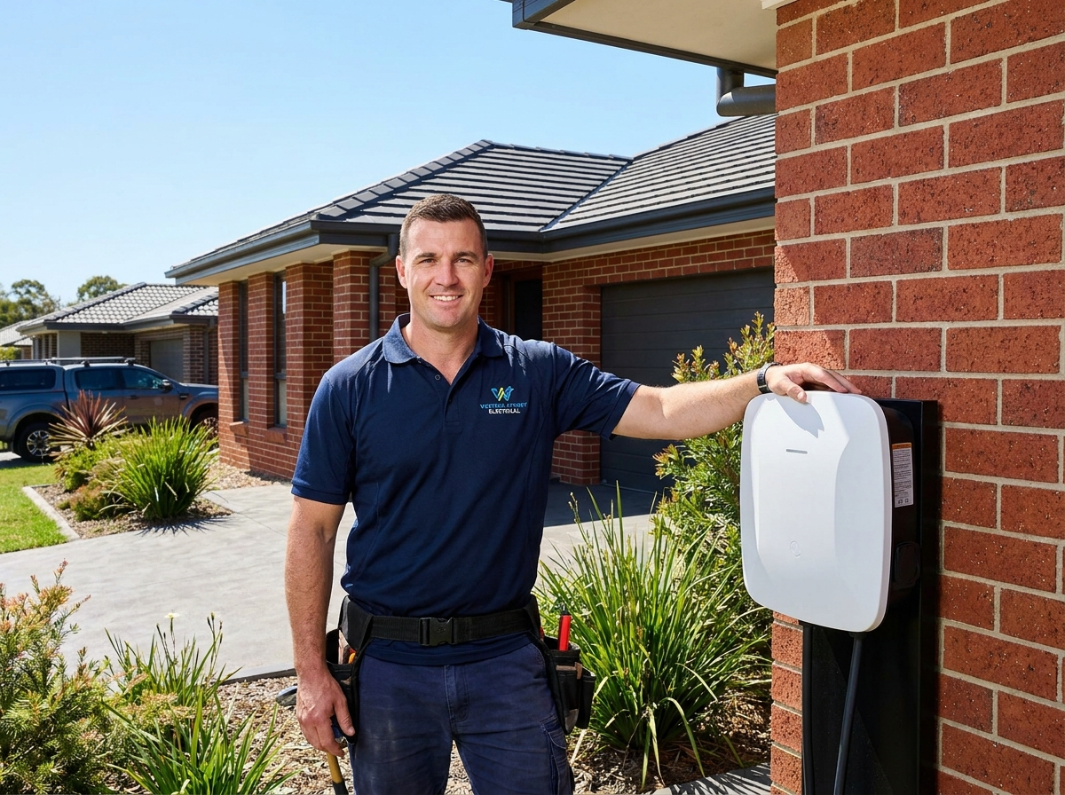 KCR Electrical Services electrician beside a home EV charger installation